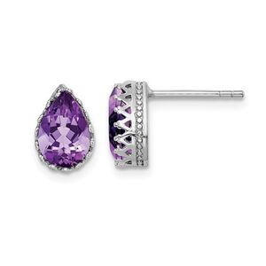 1.60 Carat (ctw) Pear Cut Amethyst Solitaire Earrings in Sterling Silver (10mm)